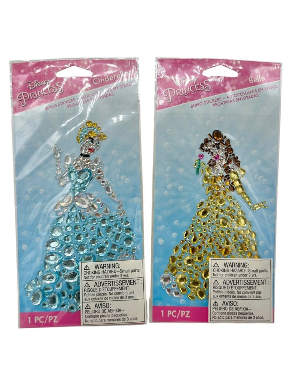 Disney Princess Bling Stickers Cinderella and Belle 1 PC Each Craft Accessory